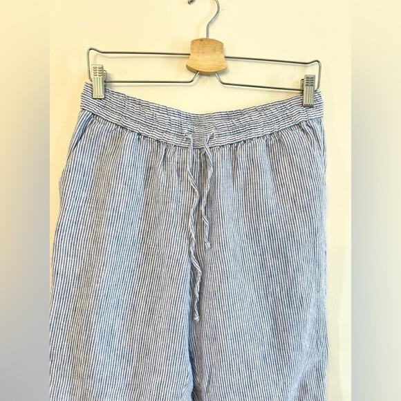 Talbots 100% linen blue and white striped pants drawstring waist ankle beach 6 - Picture 2 of 8